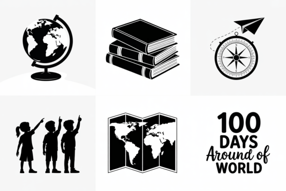 Exploring 100 Days Around the World School Icons