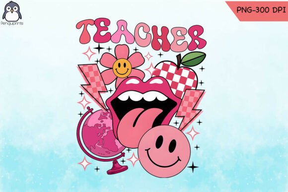 Retro Teacher Groovy Design for Embroidery
