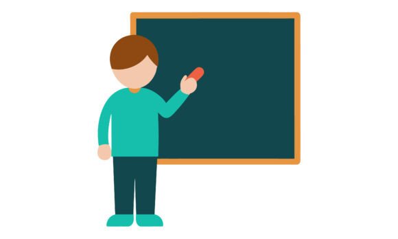 Teacher Writing on Classroom Chalkboard