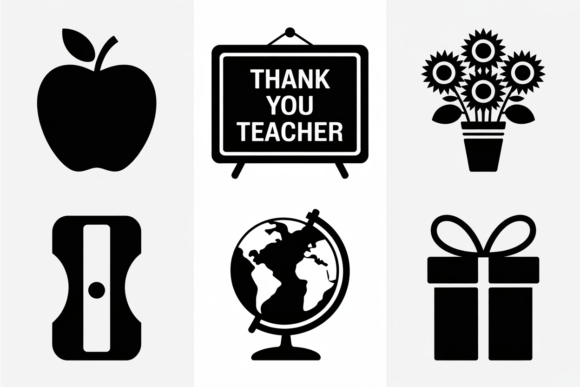 Thank You Teacher Icons for Embroidery