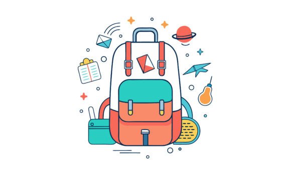 Vibrant School Backpack Vector for Embroidery